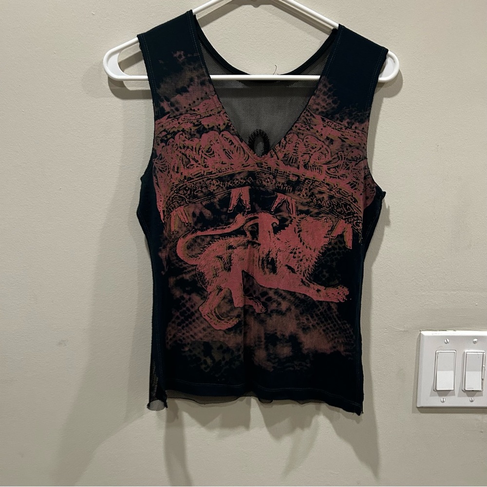 Vintage Sheer applique V neck sleeveless top.  Size 2-4
